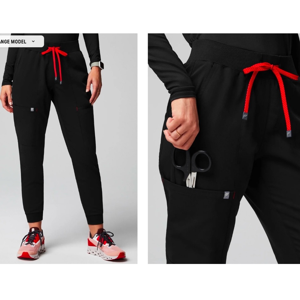 Fabletics Black Joggers with Red Accents